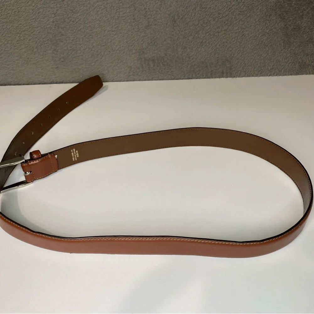 Men’s Size 44 Brown Genuine Leather Belt Silver Tone Buckle PB1288 11